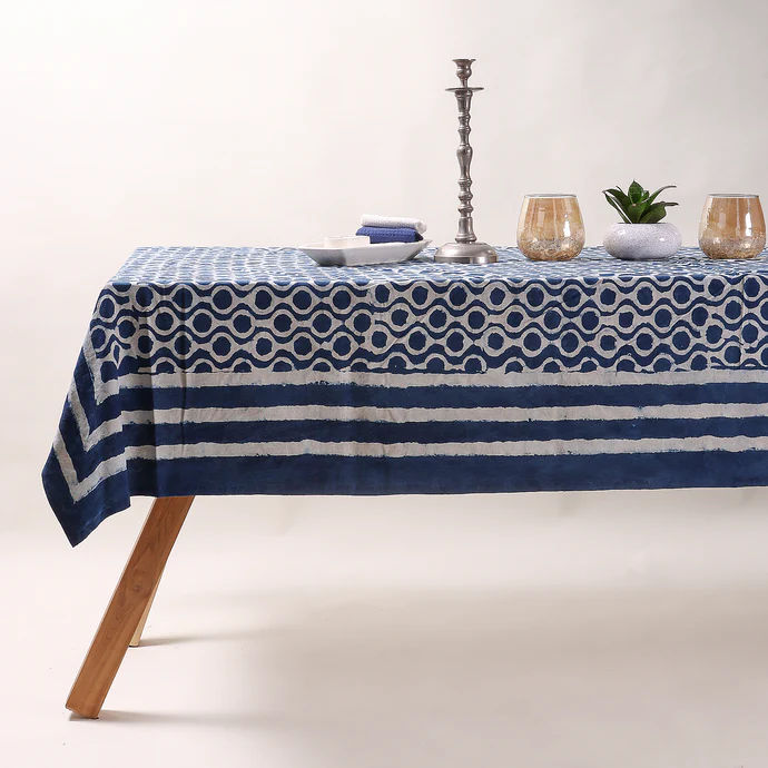 Indigo Blue Printed Soft Cotton Dining Table Cloth Cover